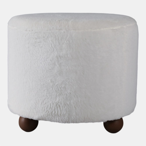 22193#20" Faux Fur Ottoman W/ Ball Feet, Ivory