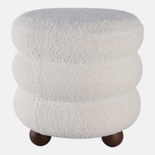 22196#18x18" Ribbed Teddy Ottoman W/ Ball Feet, Ivory