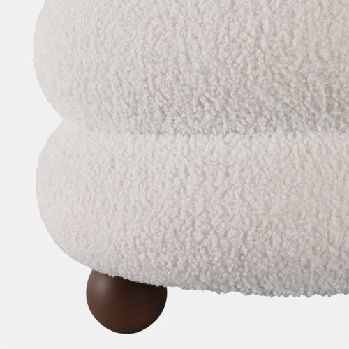 22196#18x18" Ribbed Teddy Ottoman W/ Ball Feet, Ivory