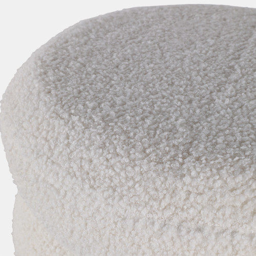 22196#18x18" Ribbed Teddy Ottoman W/ Ball Feet, Ivory