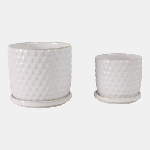 22200-01#S/2 6/8" Bubble Planter W/ Saucer, White