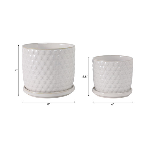 22200-01#S/2 6/8" Bubble Planter W/ Saucer, White