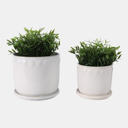 22201-01#S/2 6/8" Bubble Trim Planter W/ Saucer, White