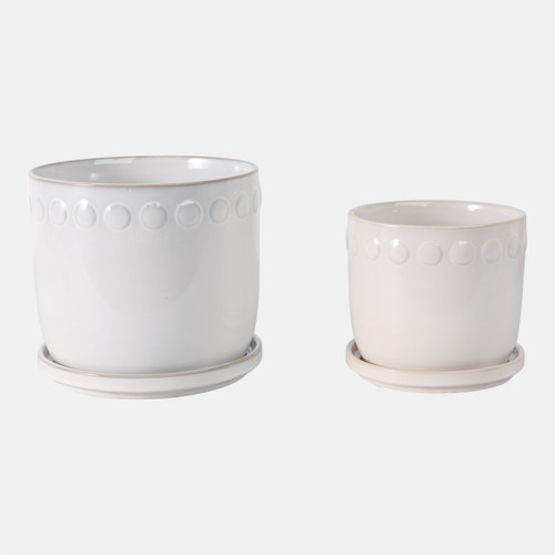 22201-01#S/2 6/8" Bubble Trim Planter W/ Saucer, White