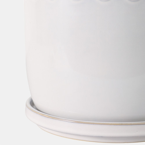 22201-01#S/2 6/8" Bubble Trim Planter W/ Saucer, White