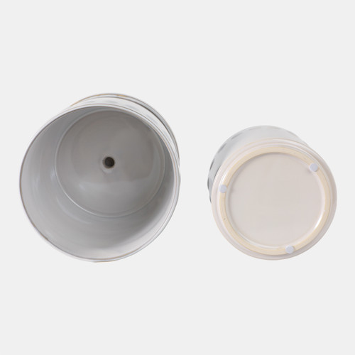 22201-01#S/2 6/8" Bubble Trim Planter W/ Saucer, White