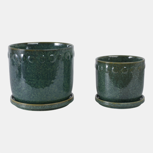 22201-02#S/2 6/8" Reactive Bubble Trim Planter W/saucer,grn