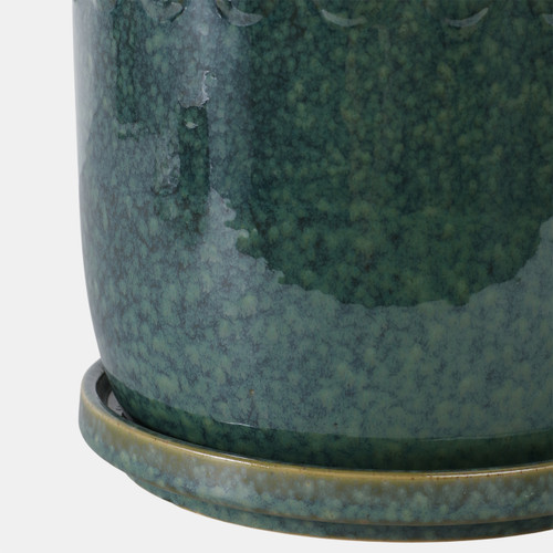 22201-02#S/2 6/8" Reactive Bubble Trim Planter W/saucer,grn