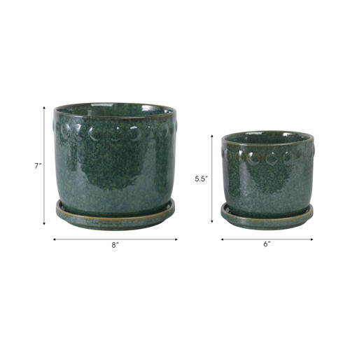 22201-02#S/2 6/8" Reactive Bubble Trim Planter W/saucer,grn