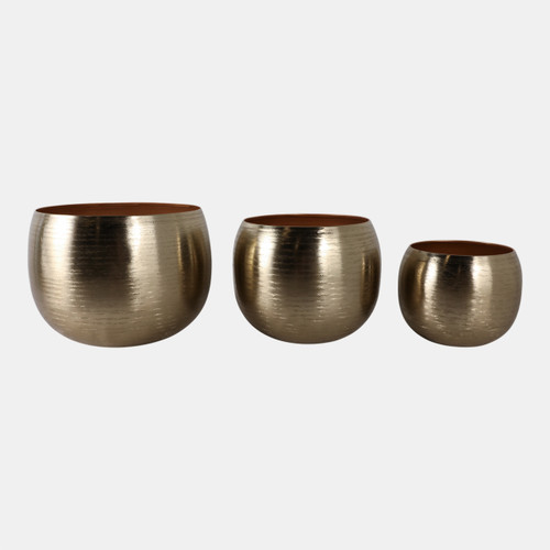 22207-01#S/3 9/12/14" Hammered Metal Planters, Gold