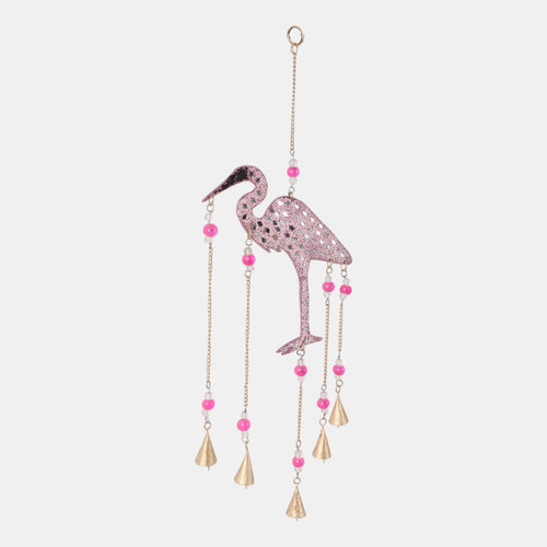 22215#22x10" Beaded Mosaic Flamingo Chime, Pink