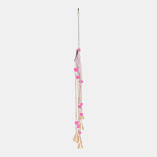 22215#22x10" Beaded Mosaic Flamingo Chime, Pink