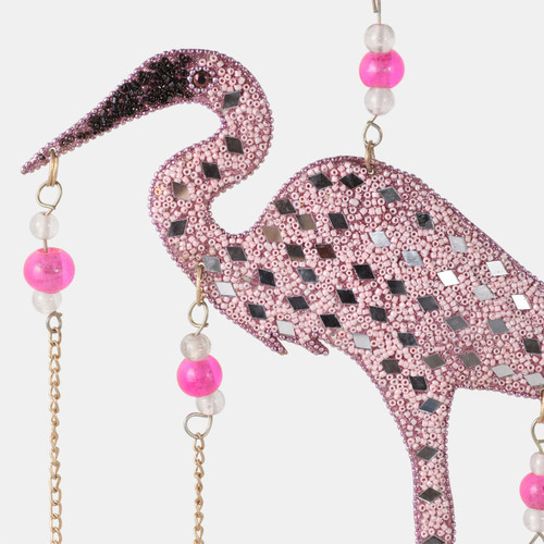 22215#22x10" Beaded Mosaic Flamingo Chime, Pink