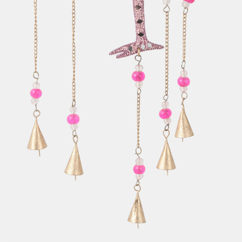 22215#22x10" Beaded Mosaic Flamingo Chime, Pink