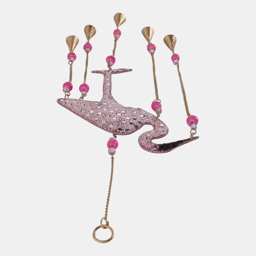 22215#22x10" Beaded Mosaic Flamingo Chime, Pink