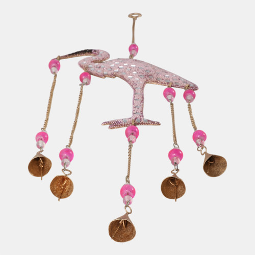 22215#22x10" Beaded Mosaic Flamingo Chime, Pink