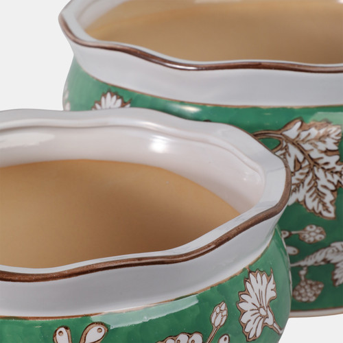 22235-02#S/2 10/12" Chinoiserie Vines Planters, Green