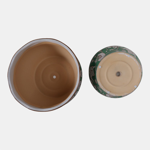 22235-02#S/2 10/12" Chinoiserie Vines Planters, Green