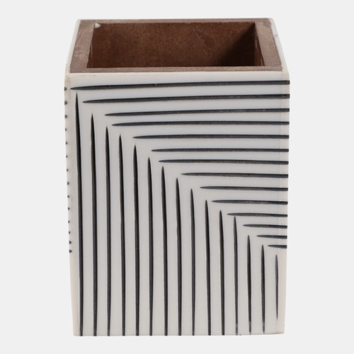 22264#4x3" Ridged Lines Resin Pencil Cup, Black/white