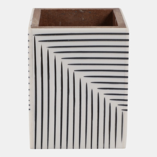 22264#4x3" Ridged Lines Resin Pencil Cup, Black/white
