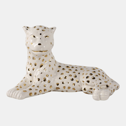 15878-02#10x6" Leopard Lying Down, White/gold