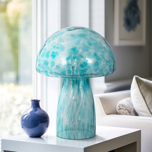 51336-02#11" Spotted Mushroom Lamp, Seafoam