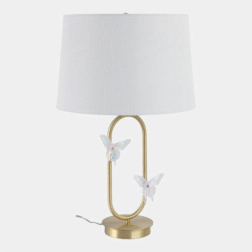 51376#24x15" Metal Table Lamp With Glass Butterflies, Go