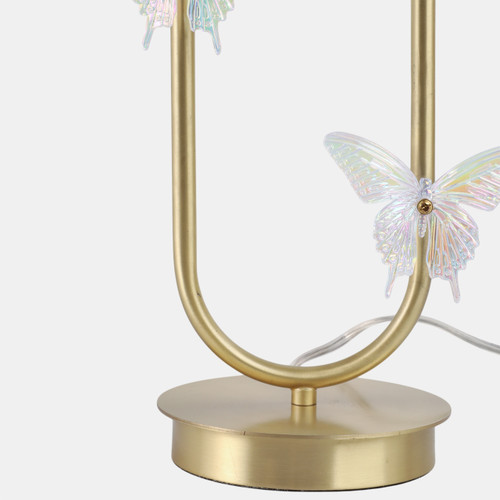 51376#24x15" Metal Table Lamp With Glass Butterflies, Go