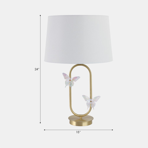 51376#24x15" Metal Table Lamp With Glass Butterflies, Go