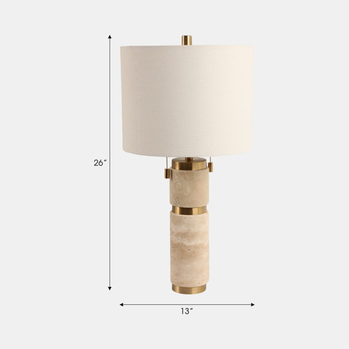 51381#26x13" Travertine Lamp With 2 Pulls, Tan