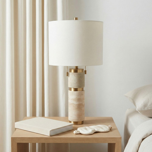 51381#26x13" Travertine Lamp With 2 Pulls, Tan