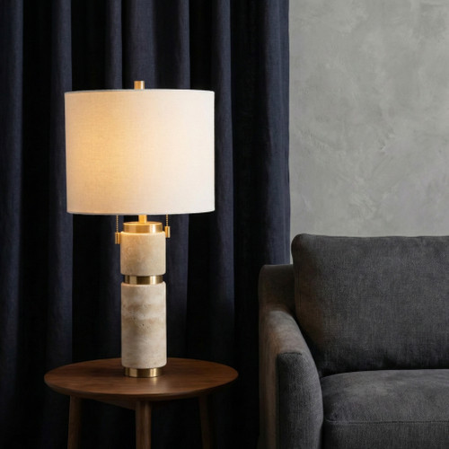 51381#26x13" Travertine Lamp With 2 Pulls, Tan