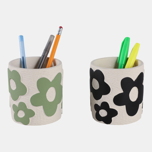 22291#S/2 4" Flower Power Pencil Cups, Multi