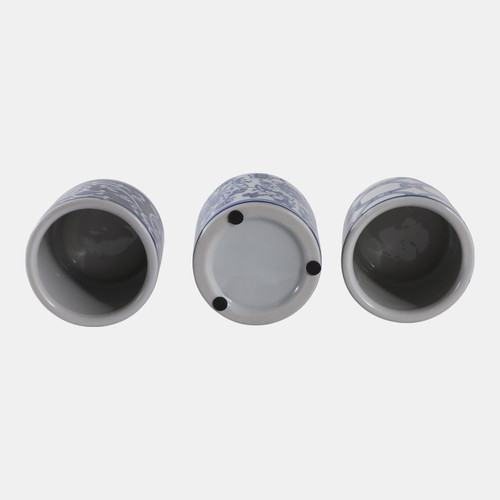 22299#S/3 4" Chinoiserie Pencil Cups, Blue/white