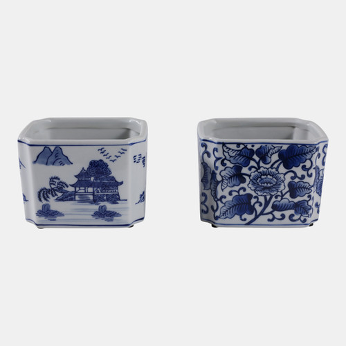 22301#S/2 5x4" Chinoiserie Pencil Cups, Blue/white
