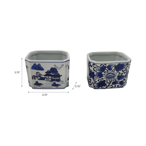 22301#S/2 5x4" Chinoiserie Pencil Cups, Blue/white