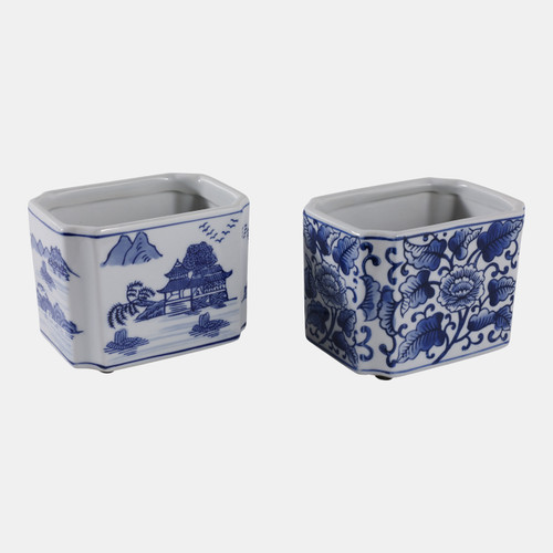 22301#S/2 5x4" Chinoiserie Pencil Cups, Blue/white