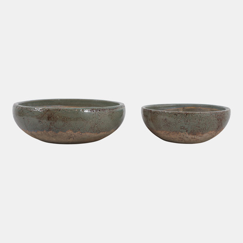 20347-01#S/2 12/15" Bowls, Green/brown