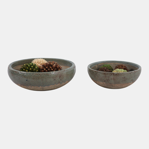 20347-01#S/2 12/15" Bowls, Green/brown