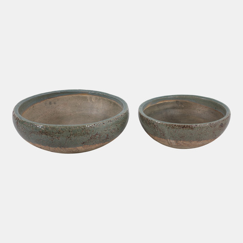 20347-01#S/2 12/15" Bowls, Green/brown