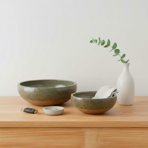 20347-01#S/2 12/15" Bowls, Green/brown