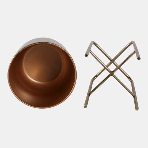 22306-01#S/3 15/20/27" Etched Metal Planter On Stand, Gold