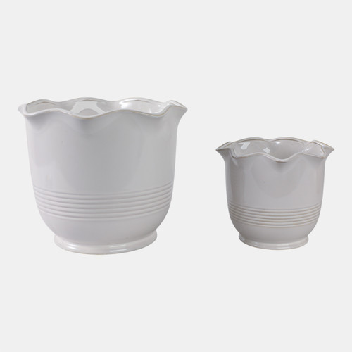 22311#S/2 8/11" Ruffle Edge Planter, Ivory