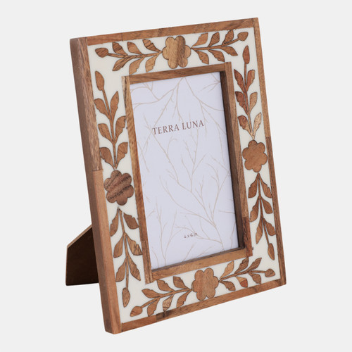 17802-01#4x6 Wood Petals Photo Frame, White/natural