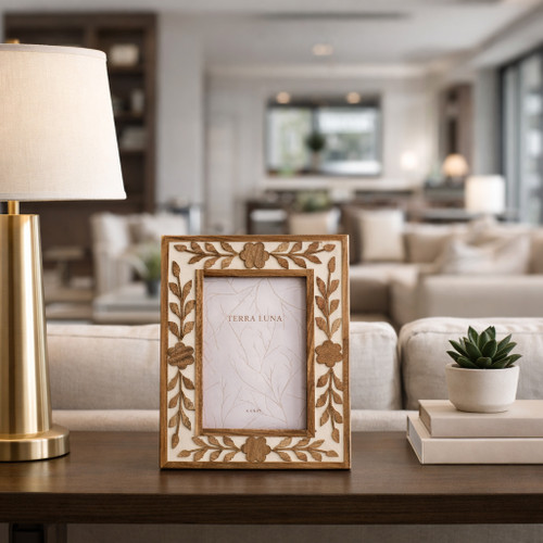 17802-01#4x6 Wood Petals Photo Frame, White/natural