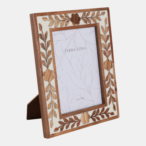 17802-02#5x7 Wood Petals Photo Frame, White/natural