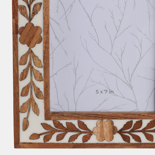 17802-02#5x7 Wood Petals Photo Frame, White/natural