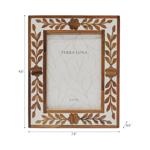17802-02#5x7 Wood Petals Photo Frame, White/natural