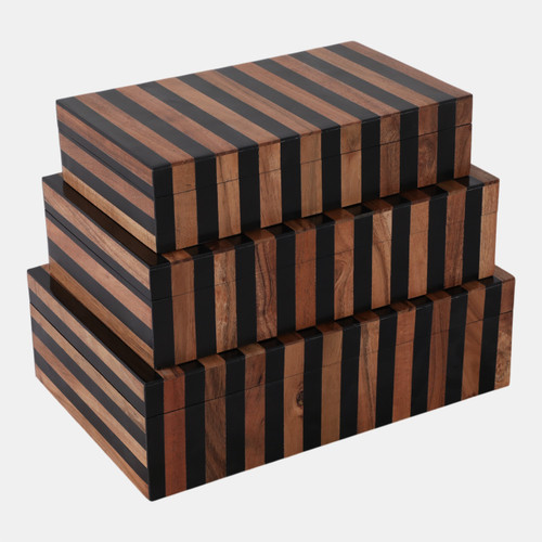 22315#S/3 10/11/12" Striped Boxes, Natural/black