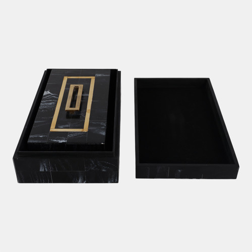 22321#S/2 12/14" Brass Inlay Boxes With Hardware, Black